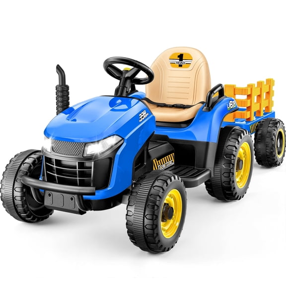 East doll 12V Ride on Tractor with Tiltable & Detachable Trailer, up to 3.1Mph Truck with Parental Remote, Music Player & Bluetooth Function, Headlight