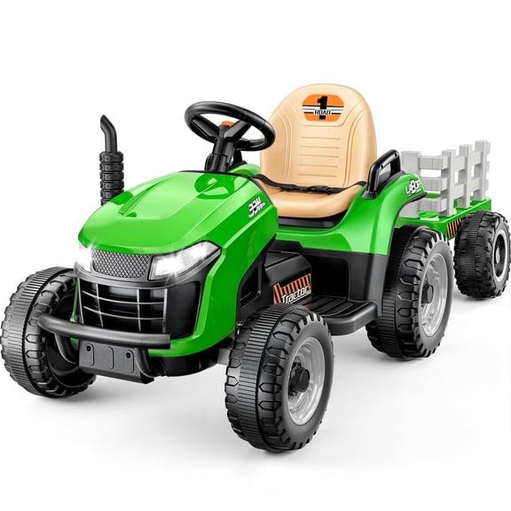East doll 12V Ride on Tractor with Tiltable & Detachable Trailer, up to 3.1Mph Truck with Parental Remote, Music Player, Bluetooth Function & Headlight