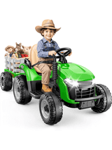 East doll 12V Ride On Tractor with Tiltable & Detachable Trailer, up to 3.3Mph Tractor with Parental Remote, Music Player, Bluetooth& Headlight, Ride On Toy for Kids Ages 2-5Y, Green