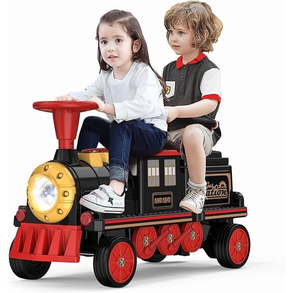 East doll 12V Ride on Train, Kids Train w/ Rubber Wheels, Storage Box, LED Headlight, Music Player, Ideal Gift for Boys Girls, Red