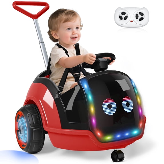 East doll 12V Electric Ride on Toy with LED Screen, Push Car for Toddler with Remote Control, 360°Spin, 5-Point Safety Belt, 1.3-2.5MPH, Music, Horn, Kids Ride On Toy Ages 1-3, Red