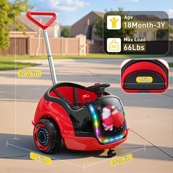 East doll 12V Electric Ride on Toy with LED Screen, Push Car for Toddler with Remote Control, 360°Spin, 5-Point Safety Belt, 1.3-2.5MPH, Music, Horn, Kids Ride On Toy Ages 1-3, Red