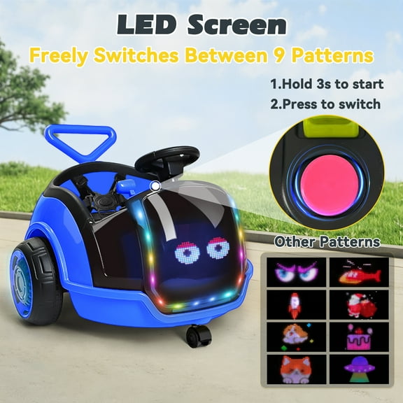 East doll 12V Toddler Electric Push Car with LED Screen, 9 Dynamic Patterns for Free Switching, Ride on Toy for Kids Aged 18M-3Y, Yellow（Upgraded Version）