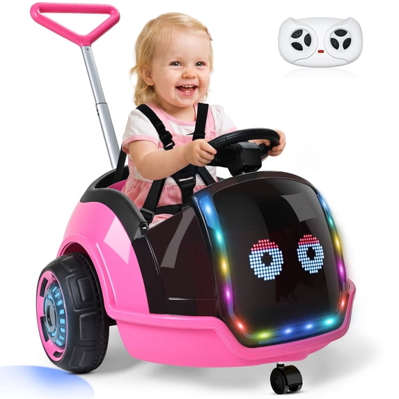 East doll 12V Electric Ride on Toy with LED Screen, Push Car for Toddler with Remote Control, 360°Spin, 5-Point Safety Belt, 1.3-2.5MPH, Music, Horn, Kids Ride On Toy Ages 1-3, Pink