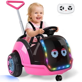 East doll 12V Electric Ride on Toy with LED Screen, Push Car for Toddler with Remote Control, 360°Spin, 5-Point Safety Belt, 1.3-2.5MPH, Music, Horn, Kids Ride On Toy Ages 1-3, Pink