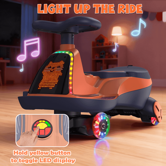 East doll 12V Ride on Toys with LED Screen, Electric Wiggle Car for 3-12, 2 Seater Car for Kids, Electric Car, Toddler Car, 2 Speed, Flashing Wheels, Bluetooth, Kid Ride on Car, 2.8-4.1 Mph, Orange