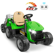 East doll 24 Volt Ride on Toys Car for Kids, Ride-on Tractor with Trailer, Electric Car for Kids, Power EVA Four Wheeler with Remote Control, 4.3Mph, Music Player, LED Light, Green