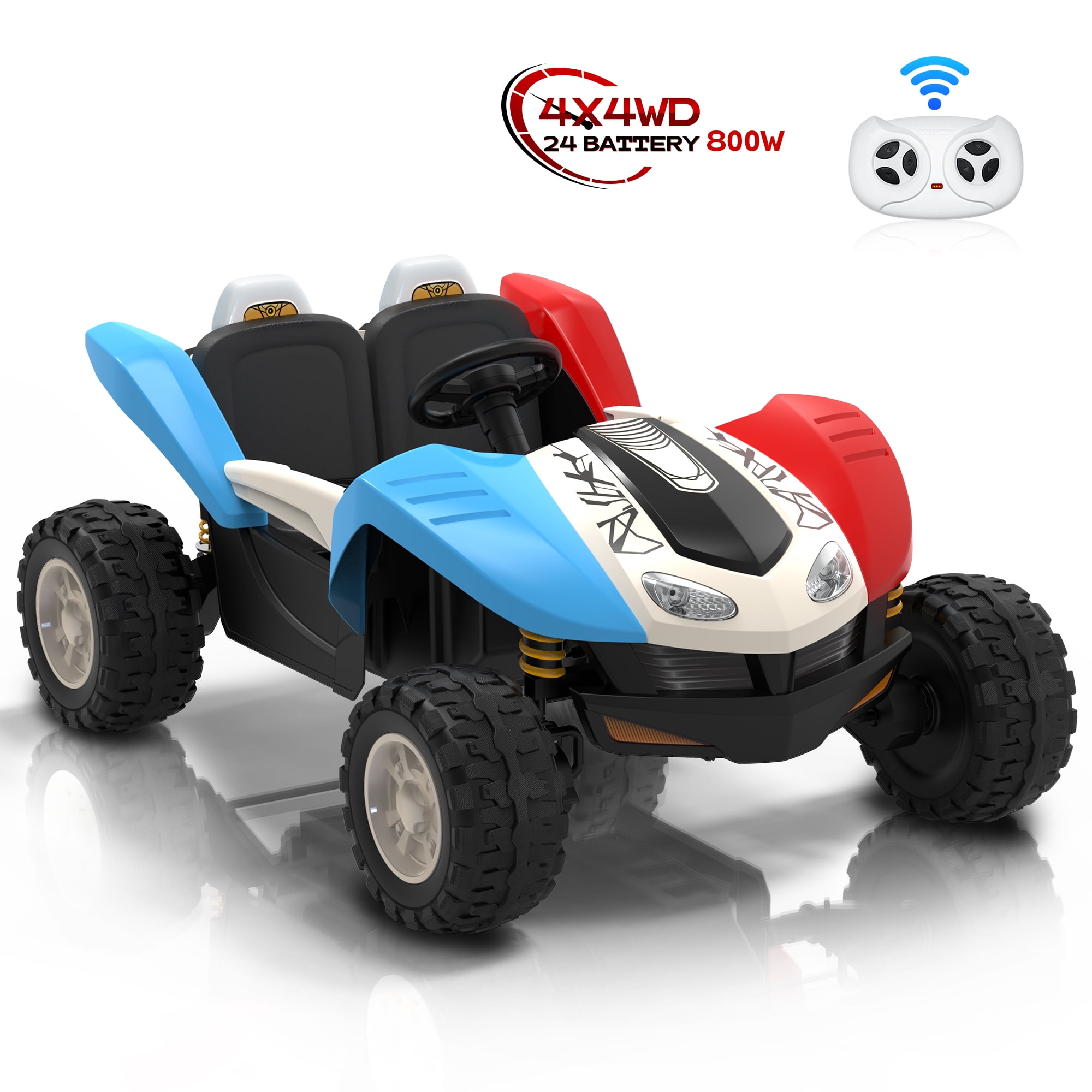 24V 2-Seater Kids Ride-On Car With Remote Control - 400W Motor, 4.35 MPH, LED Lights, Bluetooth, 20" Wide Seat