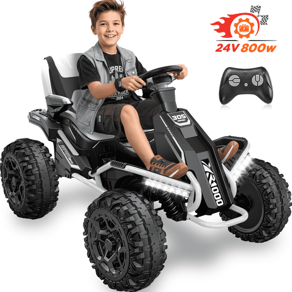 East doll 24V Ride on Toys for Big Kids, 24V Ride ons Car ATV for Kid with 4×200W Motors, Parent Remote Control, Bluetooth Music, Adjustable Seat, Off Road Kids Electric Car for Ages 3-12, White