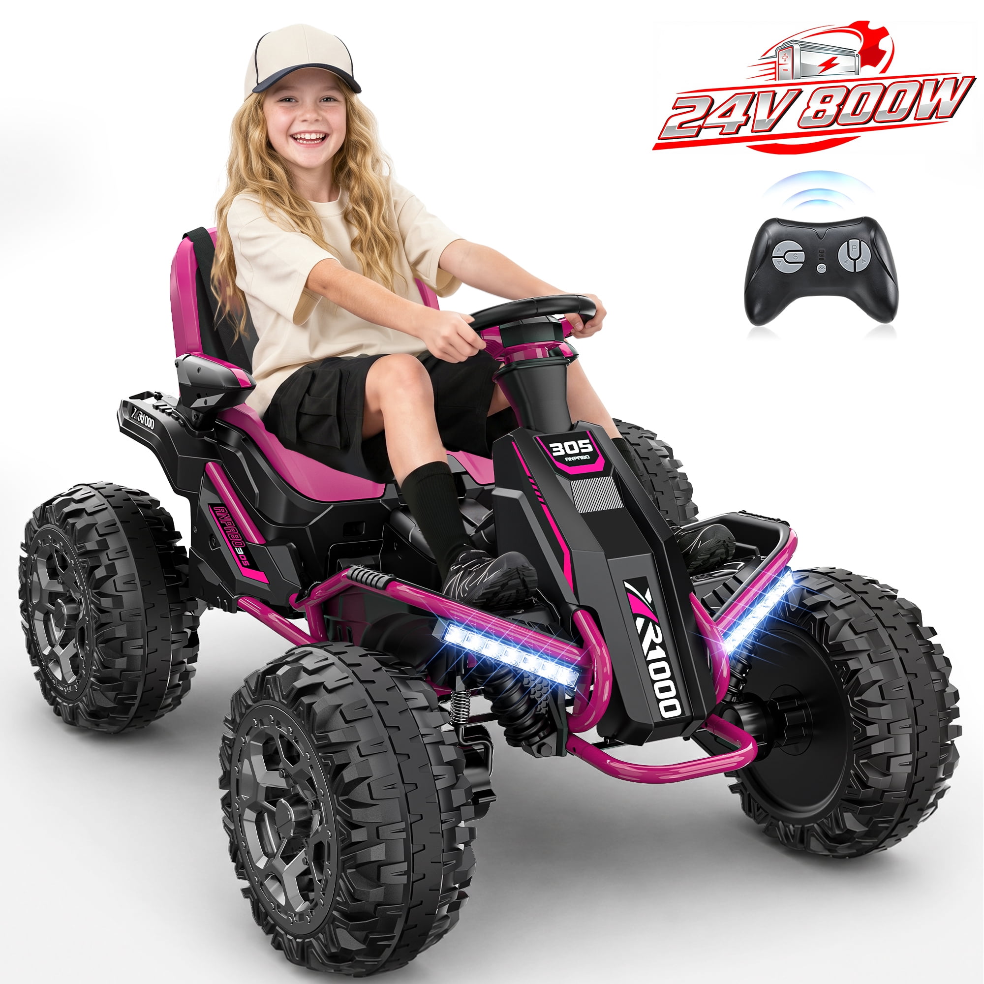 East doll 24V Ride on Toys for Big Kids, 24V Ride ons Car ATV for Kid with 4×200W Motors, Parent Remote Control, Bluetooth Music, Adjustable Seat, Off Road Kids Electric Car for Ages 3-12, Pink