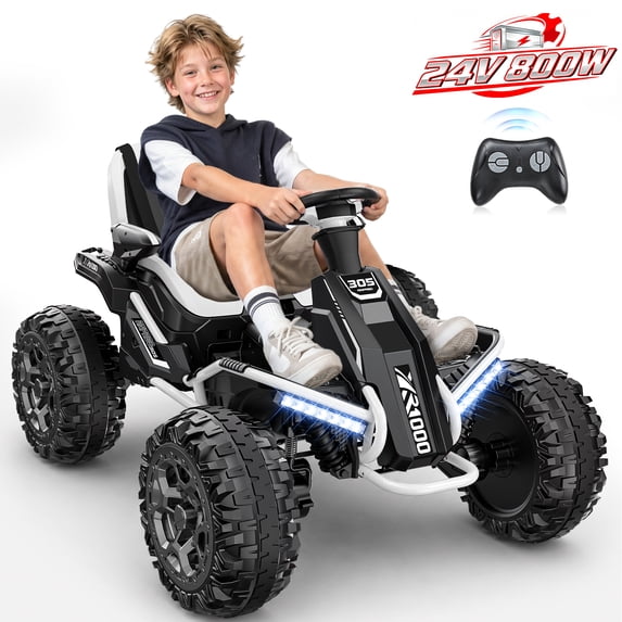 East doll 24V Ride on Toys for Big Kids, 24V Ride ons Car ATV for Kid with 4×200W Motors, Parent Remote Control, Bluetooth Music, Adjustable Seat, Off Road Kids Electric Car for Ages 3-12, White
