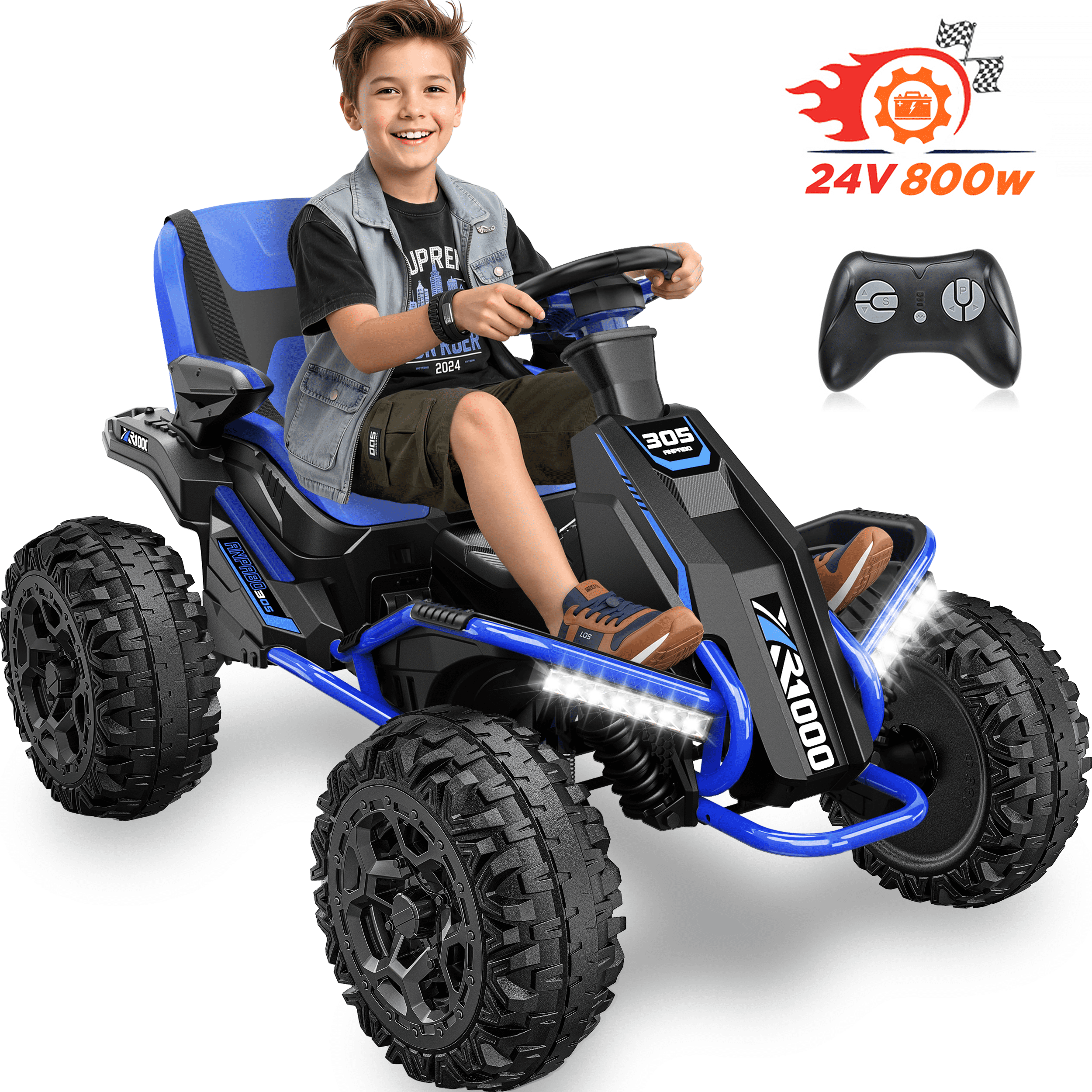 East doll 24V Big Kids Ride on Toys, Electric Power Ride on Car for Kids Age 3-8Y, 4 Wheeler, 4WD 800W Motors ATV for Kids, 5MPH, Parent Remote, Music, Blue