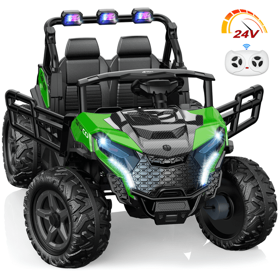 East doll 24V Kids Ride on UTV Car, 2 Seater Ride on Toy for Big Kids, Power Ride on Car for Boys, 4WD 800W Motors, Kid Electric Car Aged 3-8Y , 5.1 MPH , EVA Wheels, Remote Control, Music, Green