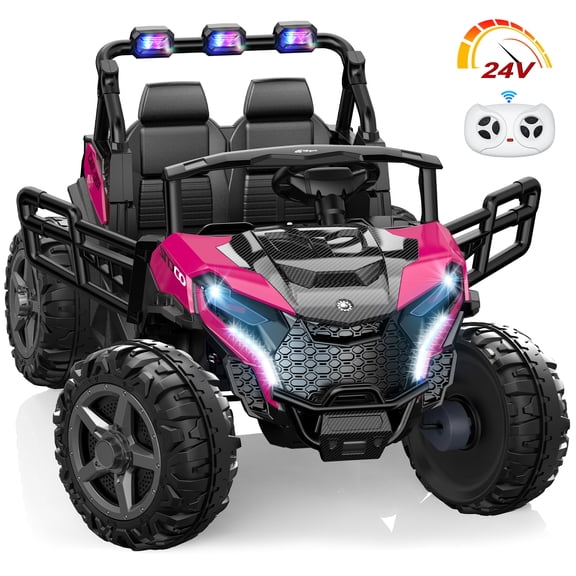 East doll 24V Kids Ride on UTV Car, 2 Seater Ride on Toy for Big Kids, Power Ride on Car for Boys, 4WD 800W Motors, Kid Electric Car Aged 3-8Y , 5.1 MPH , EVA Wheels, Remote Control, Music, Pink
