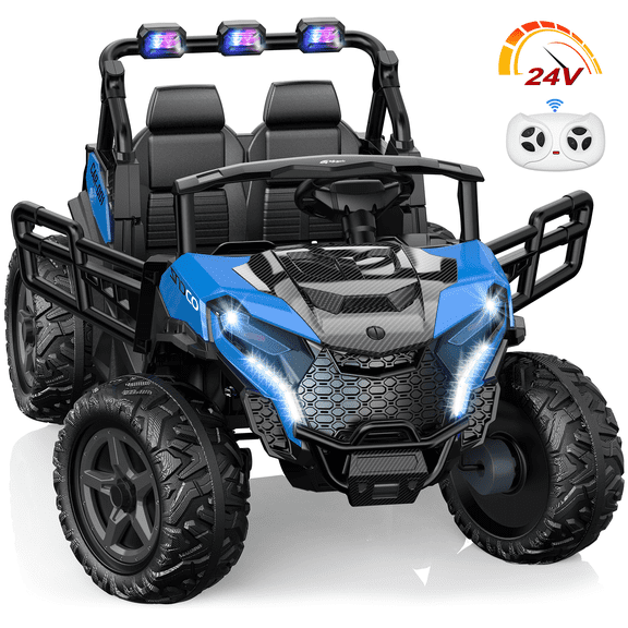 East doll 24V Kids Ride on UTV Car, 2 Seater Ride on Toy for Big Kids, Power Ride on Car for Boys, 4WD 800W Motors, Kid Electric Car Aged 3 Years+ , 5.1 MPH , EVA Wheels, Remote Control, Music, Blue