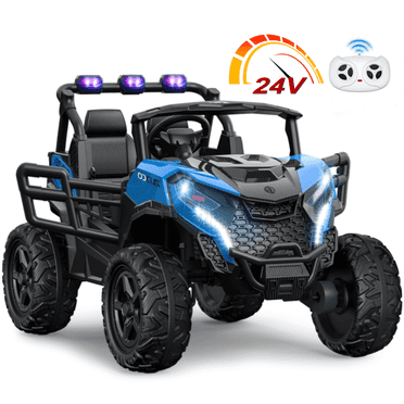 East doll 24V Kids Ride on UTV Car, 2 Seater Ride on Toy for Big Kids, Power Ride on Car for Boys, 4WD 800W Motors, Kid Electric Car Aged 3-8Y , 5.1 MPH , EVA Wheels, Remote Control, Music, Blue