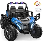 East doll 24V Kids Ride on UTV Car, 2 Seater Ride on Toy for Big Kids, Power Ride on Car for Boys, 4WD 800W Motors, Kid Electric Car Aged 3 Years+ , 5.1 MPH , EVA Wheels, Remote Control, Music, Blue