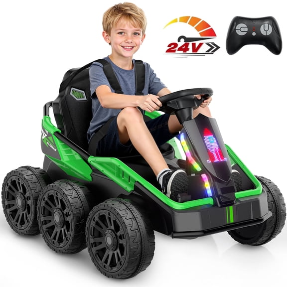 East doll 24V Ride on Cars with Remote Control, Ride on Toys for Boys Ages 3+, 6 Wheels Kids UTV, 4x75W Motors, 5MPH, Green