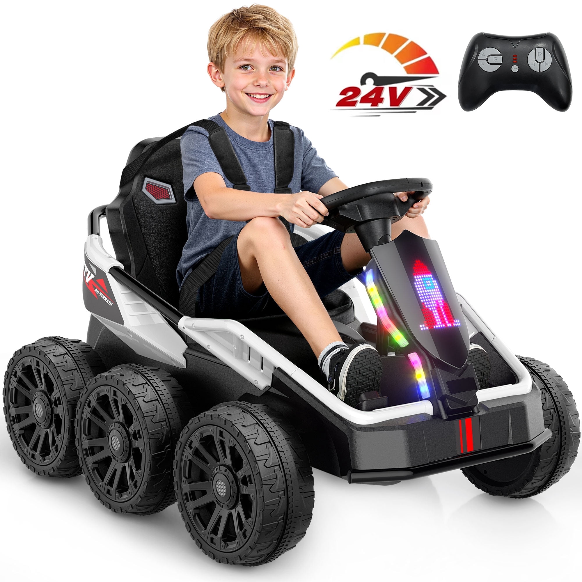 White Ride On East doll 24V Ride on UTV, Carros Electricos for Kids Ride, 6 Wheels ...