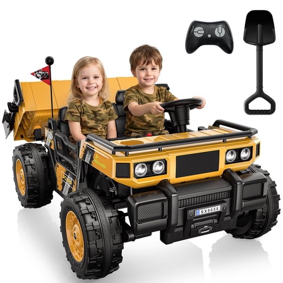 East doll 24V Powered Ride on Dump Truck, 24V 2 Seater Ride on Car for Big Kid, 24 Volt Ride on Toy with Powerful Wheels for Boy Girl, 4WD 400W Motor, 24V Ride Ons for Kid Aged 3-8Y, Yellow