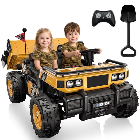 East Doll 24V Ride On Dump Truck for Kids, 2 Seater 4WD Electric Ride On Car, Power Car Wheel with Remote Control,Ride On Toy for 3-8 Years Old, Yellow