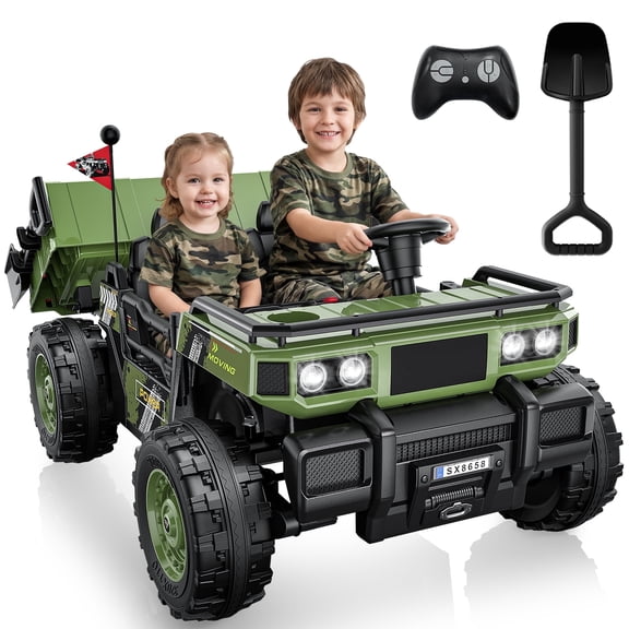 East Doll 24V Military Army-Style Ride On Dump Truck, 2 Seater 4WD 400W Electric Ride On Car, Big Kids Ride On Toy for Boys Girls 3-8 Years Old, Green