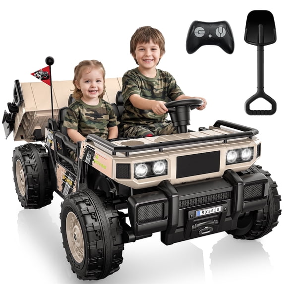 East doll 24V Powered Ride on Dump Truck, 24V 2 Seater Ride on Car for Big Kid, 24 Volt Ride on Toy with Powerful Wheels for Boy Girl, 4WD 400W Motor, 24V Ride Ons for Kid Aged 3-8Y, Khaki