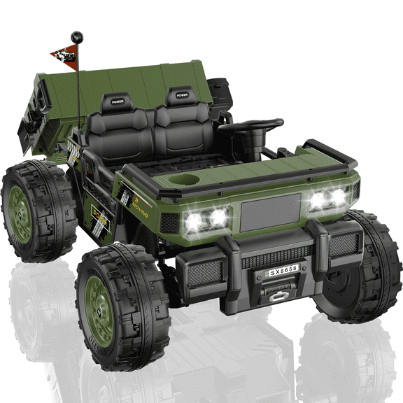 East doll 24V Powered Ride on Dump Truck, 24V 2 Seater Ride on Car for Big Kid, 24 Volt Ride on Toy with Powerful Wheels for Boy Girl, 4WD 400W Motor, 24V Ride Ons for Kid Aged 3-8Y, Green