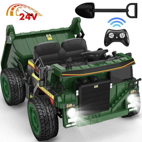 East doll 24V Ride on Dump Truck, Ride on UTV Car for Kids with Electric Dump Bed, 300W Powerful Motors, 4.4Mph, Remote Control, EVA Tires, Electric Truck for Kids, Green