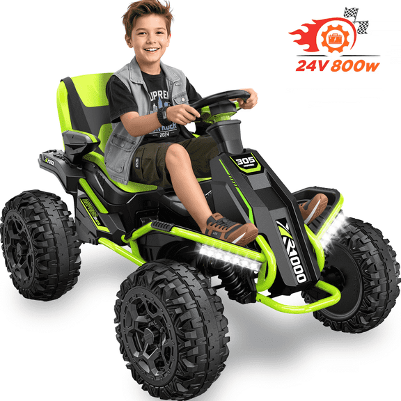 East doll 24V Ride on Toys for Big Kids, 4 Wheeler for Kids Age 5-12, 800W Kids Electric ATV Car with Parent Remote, Adjustable Seat, LED Lights & Music, Green
