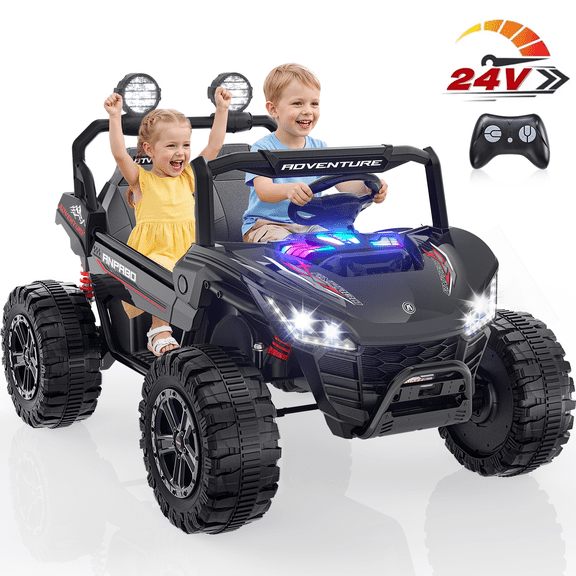 East doll 24V Ride on UTV, 2 Seater Ride on Cars, Power Electric Car for Kids, 4 Wheels, 800W Motors, Remote Control, 5.1 MPH , 3-7Y, Music, Black