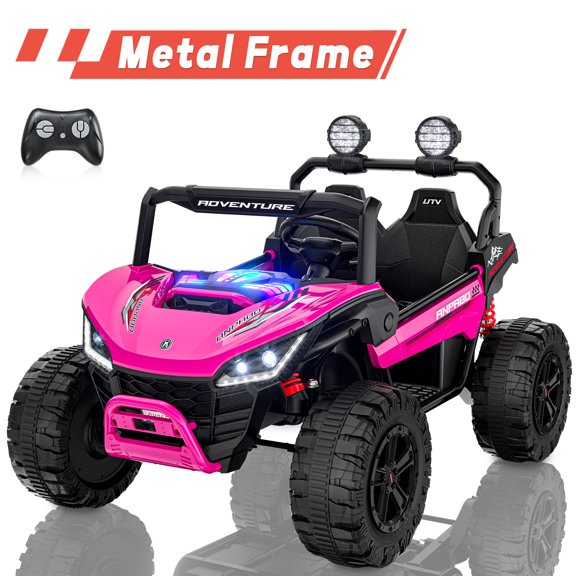 East doll 24V 4WD Ride on Toys with 2 XL Seater, Battey Powered Ride on Electric Car with Remote Control, UTV with 800W Motors, LED Lights, Spring Suspension, 3 Speeds, Bluetooth Music, Pink