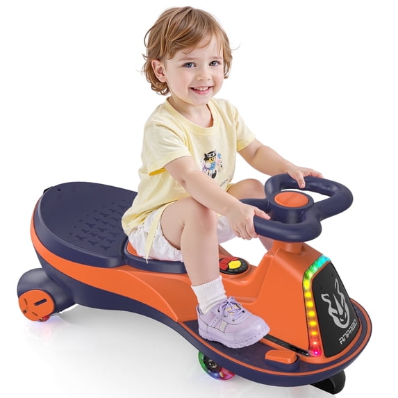 East doll 6V Electric Wiggle Car, Ride on Toys for Toddlers Ages 3+, Electric Car for Kids, Toddler Car, 2 Speed, Flashing Wheels, Bluetooth, Kid Ride on Car, 2.8-4.1 Mph, Orange