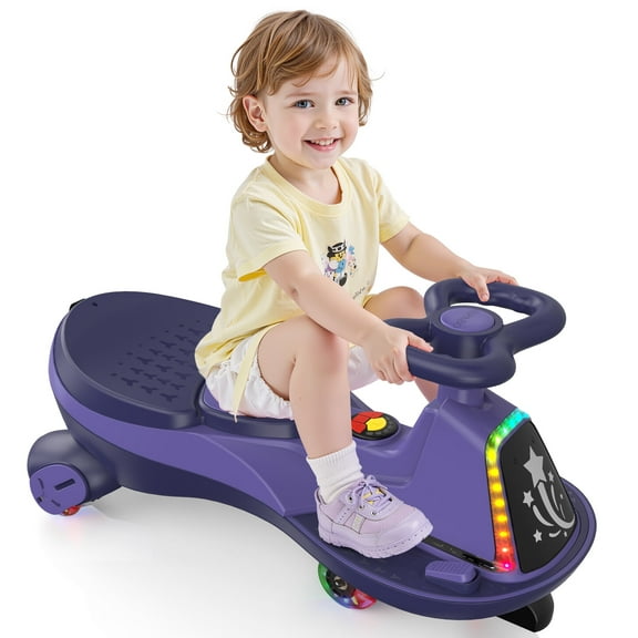 East doll Electric Wiggle Car for Kids, 7Ah Swing Car for Toddlers for Aged 3+, Ride on toy, Baby Car, 2.8-4.1 Mph, Flashing Wheels, Bluetooth, Purple