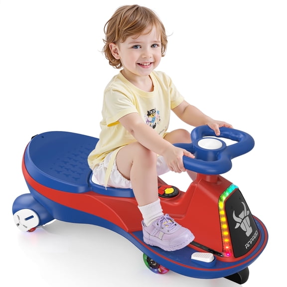 East doll Electric Wiggle Car for Kids, 7Ah Swing Car for Toddlers for Aged 3+, Ride on toy, Baby Car, 2.8-4.1 Mph, Flashing Wheels, Bluetooth, Red&Blue