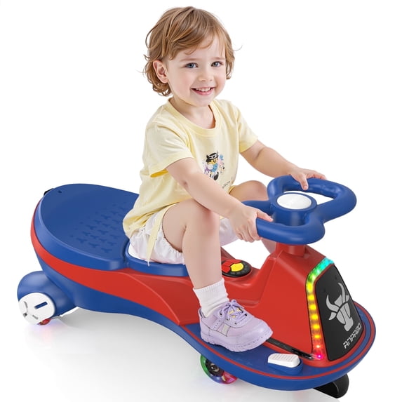 East doll 6V Electric Wiggle Car, Ride on Toys for Toddlers Ages 3+, Electric Car for Kids, Toddler Car, 2 Speed, Flashing Wheels, Bluetooth, Kid Ride on Car, 2.8-4.1 Mph, Red&Blue
