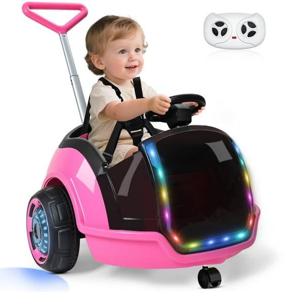 East doll Toddler Push Car, 12V Electric Ride on Toy for Kids Aged 18M-3Y, Remote Control, 360°Spin, 5-Point Safety Belt, 1.3-2.5MPH, Music, Horn, Pink