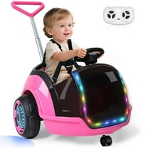 East doll Toddler Push Car, 12V Electric Ride on Toy for Kids Aged 18M-3Y, Remote Control, 360°Spin, 5-Point Safety Belt, 1.3-2.5MPH, Music, Horn, Pink