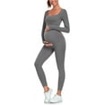 thumbnail image 1 of EastElegant Maternity Seamless Yoga Jumpsuits Women's One Piece Workout Bodysuits Ribbed Square Neck Long Sleeved Romper, Grey, Small, 1 of 6