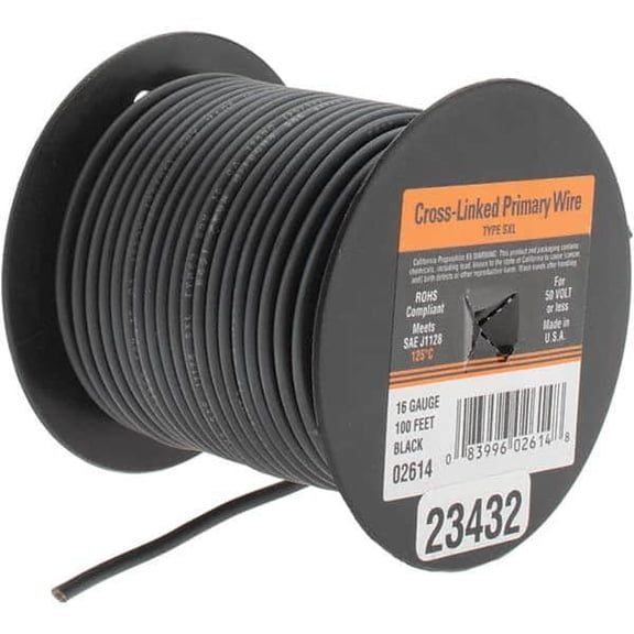 EastPenn 23432 16 AWG Automotive Cross-Linked Polyethylene Wire 100' Long, Black