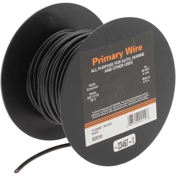 EastPenn -23468 10 AWG, 100' OAL, Hook Up Wire Black Vinyl Jacket