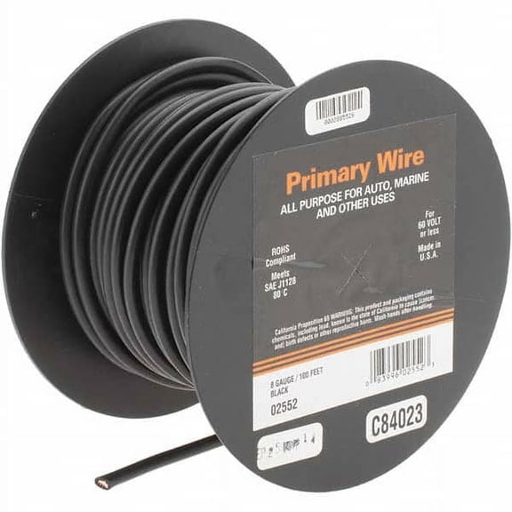 EastPenn C84023 8 AWG, 100' OAL, Hook Up Wire Black Vinyl Jacket