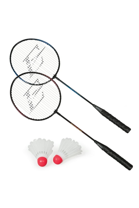 2 Player Badminton Racket Set; 2 Rackets with Steel Shafts, 2 Shuttlecock Birdies
