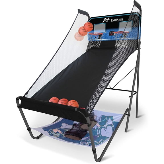 EastPoint Sports 3-in-1 Shoot, Pitch and Pass Indoor Basketball Hoop, Football and Baseball Pitch Gaming Center - Multi-Game Arcade Machines for Home & Game Room