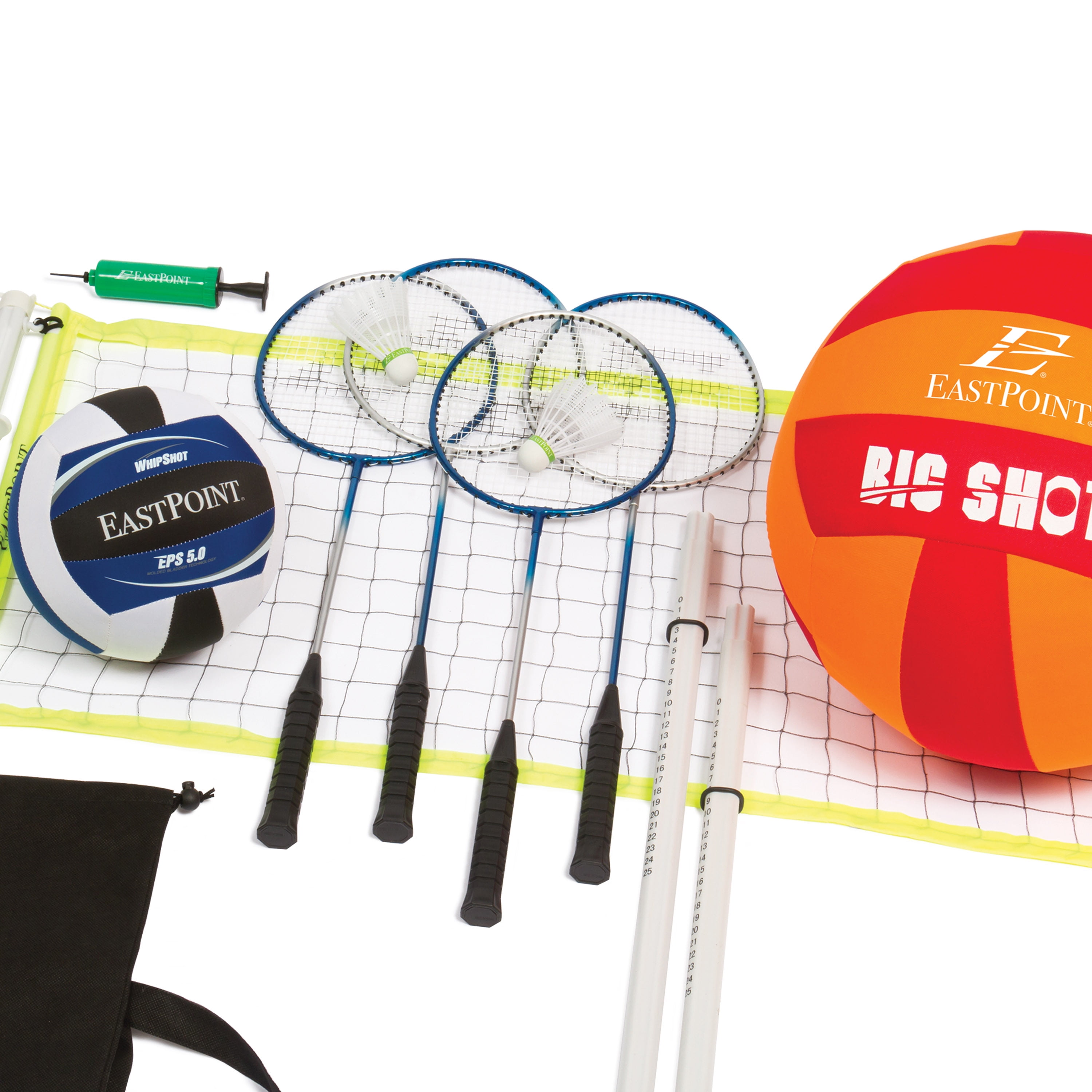 EastPoint Sports Combo Set Volleyball & Badminton, Adjustable Net, 2