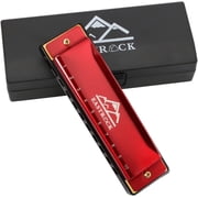 EASTROCK 10 Holes Key of C Blues Harmonica for Beginner Students Professional Metal Blues Harp Mouth Organ with Case Red