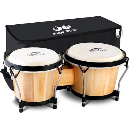 EASTROCK Bongo Drum Set for Kids Adults 6" and 7" Percussion Instrument with Tuning Wrench Log Wood and Metal Shells