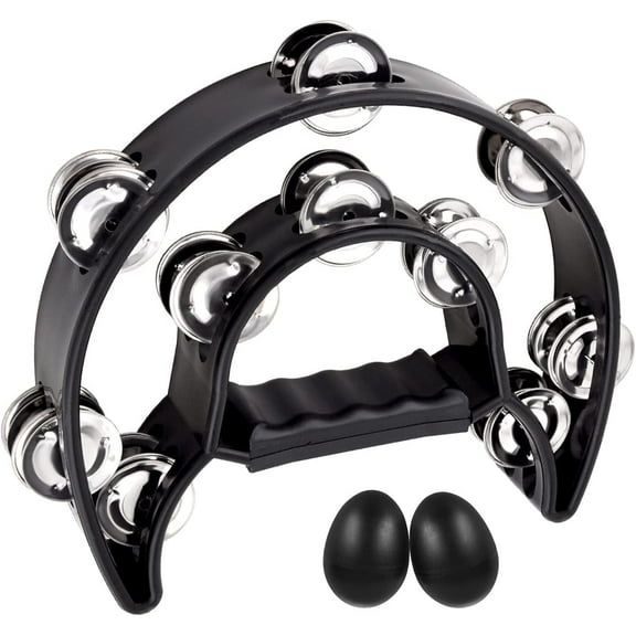 EASTROCK Tambourine Double Row ABS Frame Steel Jingles Hand Tambourines for Adults Party/KTV/Church Black