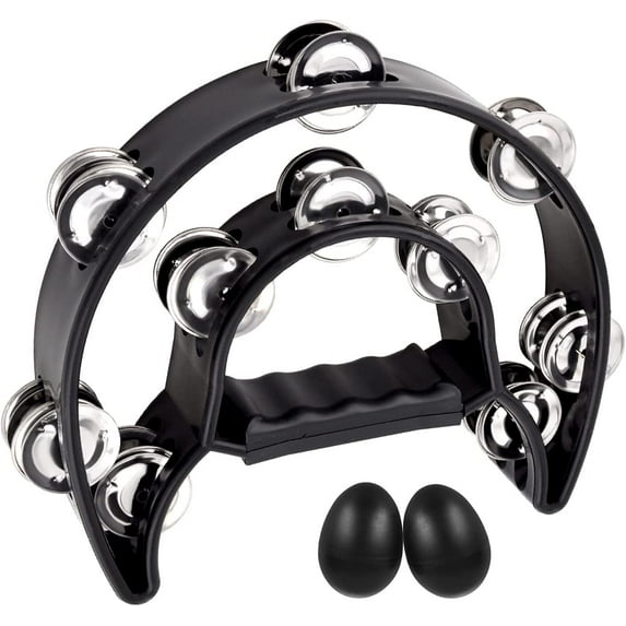 EASTROCK Tambourine Double Row ABS Frame Steel Jingles Hand Tambourines for Adults Party/KTV/Church Black