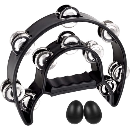 EASTROCK Tambourine Percussion Instrument for Adults Party/celebrations/Church,Steel Jingles & ABS Frame Hand Drum,Black